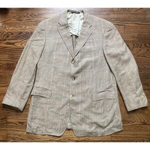 Samuelsohn Greenwich Blazer Mens Size 44L Houndstooth Silk Linen Sports Jacket